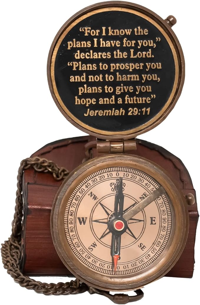 Engraved Personalized Inscription Antique Brass Compass Engraved with Leather Case Son Mom Children Gift Baptism Birthday Easter Decor