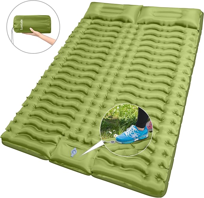Luxtude Sleeping Pad for Camping, 4" Thick Queen Camping Mattress, Double Sleeping Pad for 2 Person, Inflatable Camp Mattress with Foot Pump, Air Mat for Adults - Backpacking/Car Traveling/Hiking