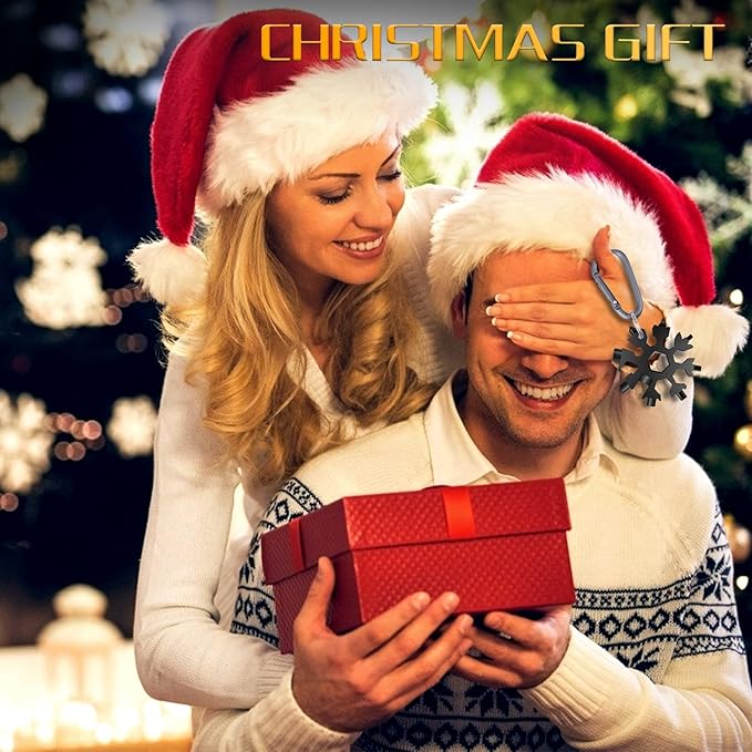 FZENeast Snowflake Multitool, 2 Pcs 18-in-1 Stainless Steel Snowflake Standard Multi-Tool, Snowflake Wrench with Key Ring, Carabiner Clip and Storage Bag (Black)