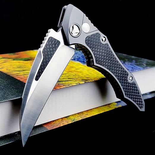EDC Folding Pocket Knife,D2 Blade Steel, Carbon Fiber Handle, Sharp Raptor Claw Knife for Camping and Hunting.