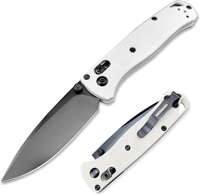 HUAAO Axis Lock Pocket Knife, EDC Mini Bugout Folding Pocket Knives, Plain Edge, Thumb Stud Manual Open, Nylon Grivory Handle with Belt Clip (black blade)