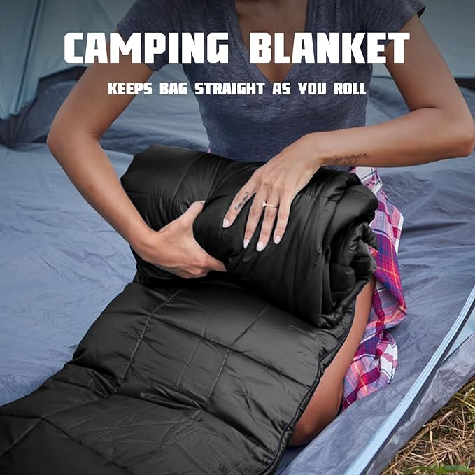 Mini Down Camping Blanket,Puffy Down Blanket Packable Lightweight Down Throw Quilt Water-Resistant Outdoor Travel Blanket for Camping,Hiking,Stadium,Picnic,Car 39x55''Black