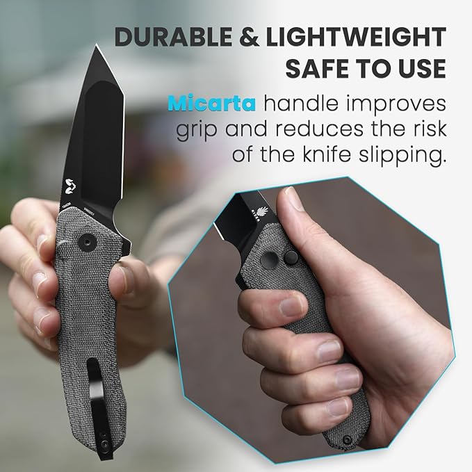 Kizer Mad Tanto Pocket Knife, Black 154CM Steel Folding Knife for Men Women, Tactical Hunting Knives with Micarta Handle, Small Survival Knife, Portable EDC Self Defense Knife, V4602C1