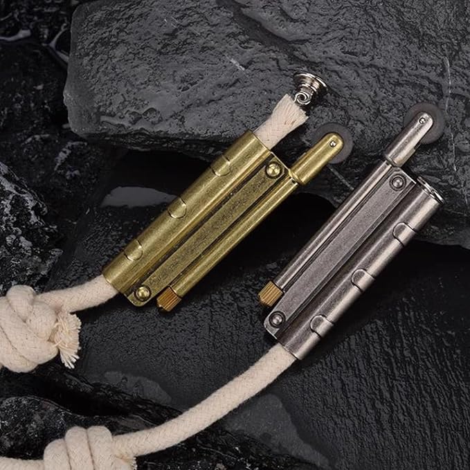Vintage Metal Trench Lighter, Antique Windproof Rope Lighters, Portable Survival Shepherds Lighter Outdoor Camping (Silver)