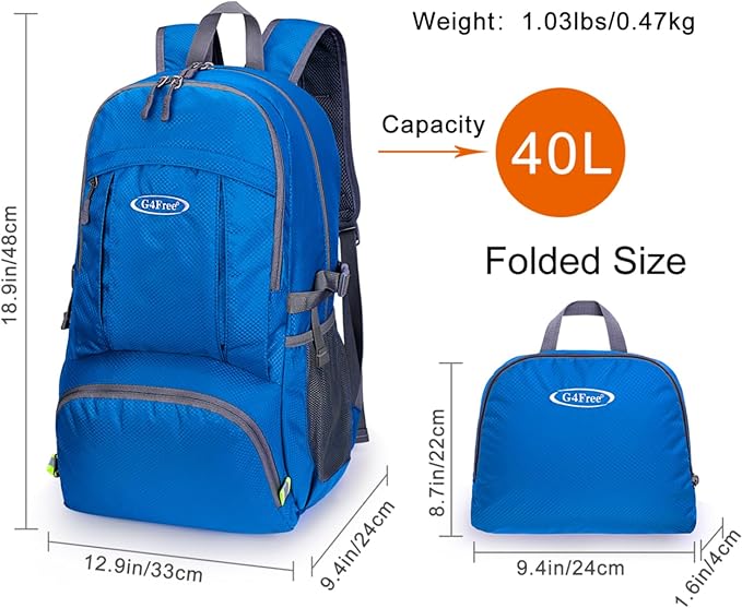 G4Free 40L Lightweight Packable Hiking Backpack, Waterproof Travel Daypack
