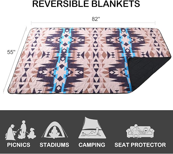 HORIMOTE HOME Outdoor Waterproof Camping Blanket, Extra Thick Flannel Fleece Warm for Cold Weather, Windproof Aztec Blankets Foldable for Stadium Picnic Dog Pet Car(Dakota)