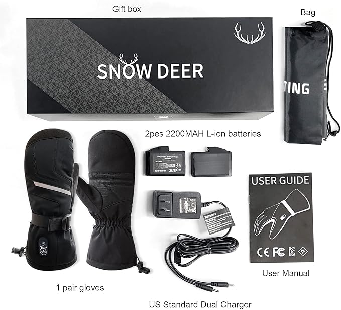 SNOW DEER Heated Gloves Electric Upgraded Men Women 7.4V Rechargeable Battery Gloves,Heated Motorcycle Glove Mittens