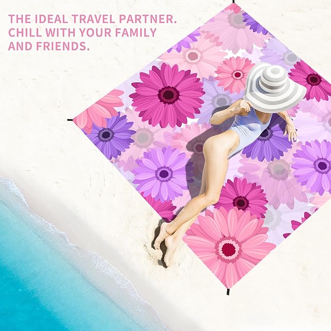 BYDOLL Beach Blanket Sandproof Waterproof 78''×81'' 1-4 Adults Compact Lightweight Oversized Beach Blanket Large Picnic Mat Beach Blanket for Travel Camping Hiking Picnic