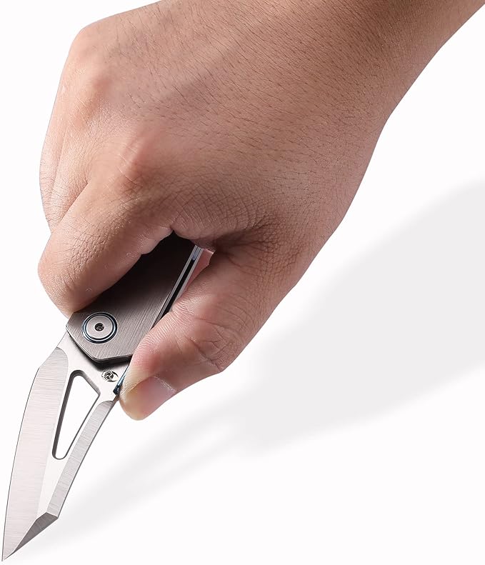 Knife Denka-C02 Thumb Stud Knife,2.6" M390 Pocket Knife Satin,3.35" Titanium Handle Folding Knife with Liner Lock,2.48oz Indoor Outdoor EDC Knife(Grey)