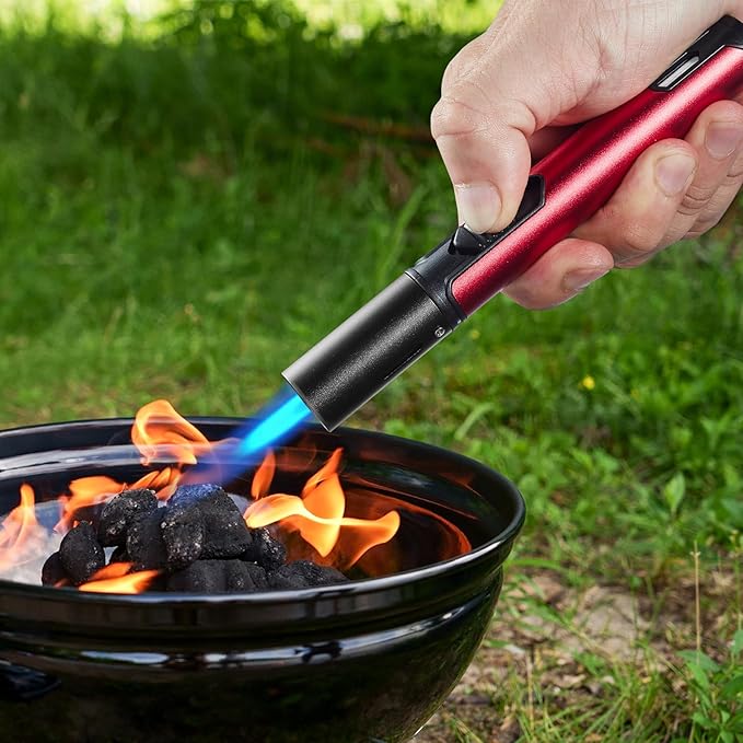 Luxgaze Long Torch Lighters, 2 Pack Butane Torch Lighter Refillable Gas Jet Flame Lighter Adjustable Windproof Pen Torch Lighter for Camping Candle Grill BBQ Outdoor Fireworks (Fuel Not Included)