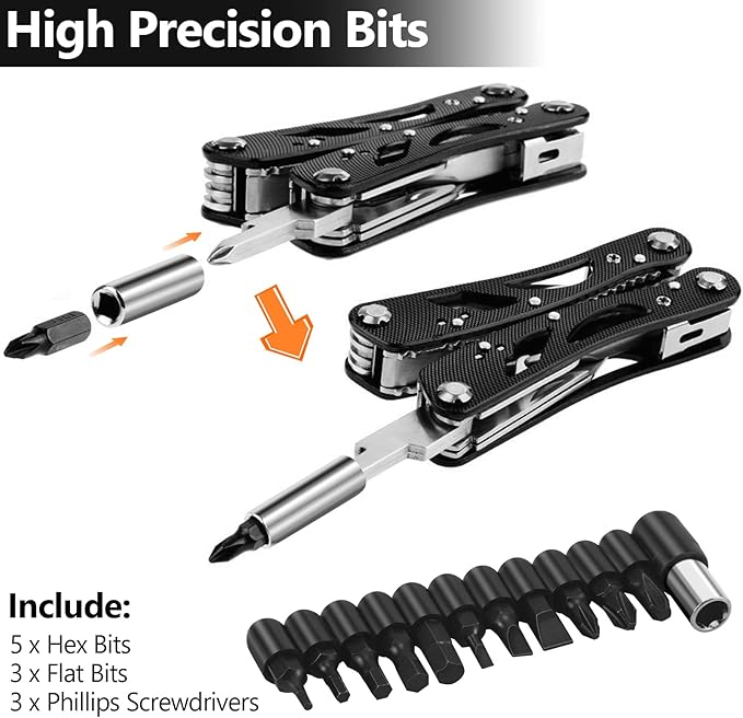 Poeland Multitool Pliers Set Stainless Steel Screwdriver Tool with 11 Screwdriver Bits Black