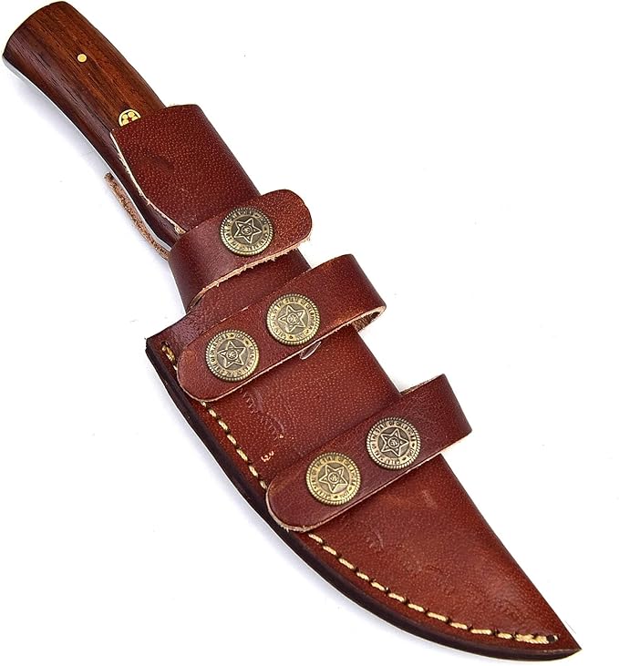 927 Custom Handmade Damascus Steel Small Fixed Blade Outdoor Camping Bushcraft Knife for men with Leather Sheath 927