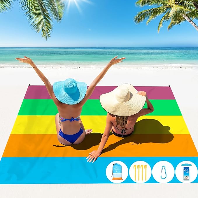 Beach Blanket Oversized Extra Large 78" X 81",Waterproof Sandproof Beach Blanket 1-7 Adults Lightweight Durable for Travel Camping Hiking Picnic