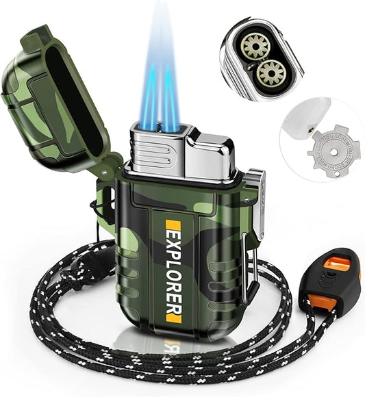 Torch Lighter, Double Jet Flame, Waterproof, Windproof, Refillable Butane Gas Lighters for Survival, Camping, Hiking, Grill