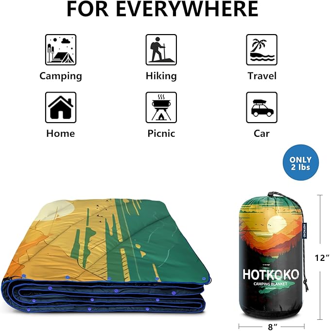 Camping Blanket,Lightweight Down Alternative Puffy Printed Camping Blanket Packable Outdoor Blanket for Camping,Traveling, Stadium, Hiking, Picnics