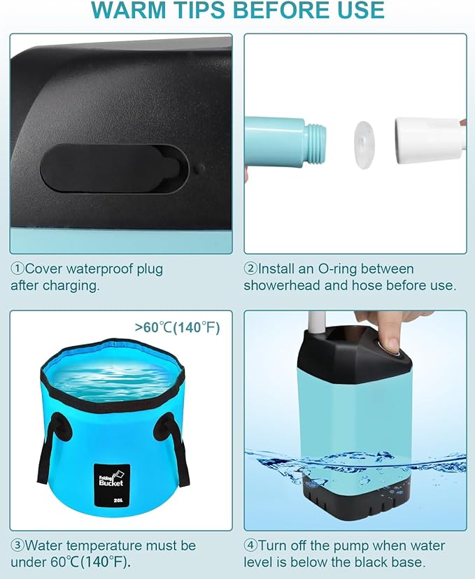 AUTOPkio Portable Camping Shower Pump - Camp Shower with Outdoor Showerhead Sprayer & Rechargeable 4500mAh Battery Pump for Camping, Travel, Hiking, Car Washing, Pet Bath(Green)