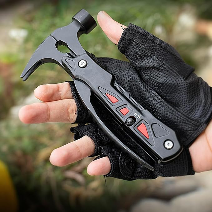 Unique Gift, Pocket Knife Multitool, Hammer 12-in-1, Folding Knife, Outdoor Survival Gear, Camping Multi-tool, Pliers, Knives, Saw, Screwdriver, with dual safety locks, with Nylon Sheath