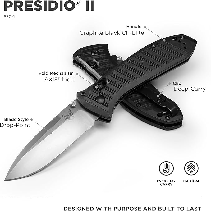 Benchmade - Presidio II 570 Tactical Knife with Graphite Black CF Elite Handle (570-1)