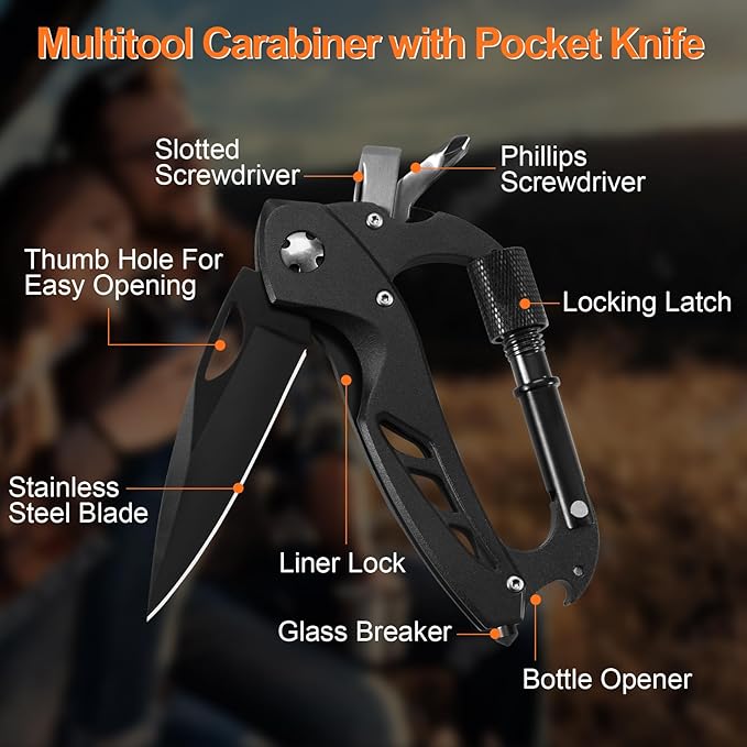 Stocking Stuffers for Adults Men, Multitool Carabiner with Pocket Knife, Fishing Gifts for Men Him Dad Husband Boyfriend, Christmas Gifts for Men