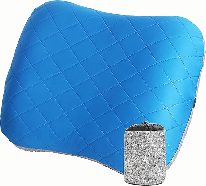 Portable Inflatable Neck Pillow for Outdoor Travel, Camping, Office Naps-Polyester + Washable Cotton-Color Available-Simple and Comfortable (Blue)