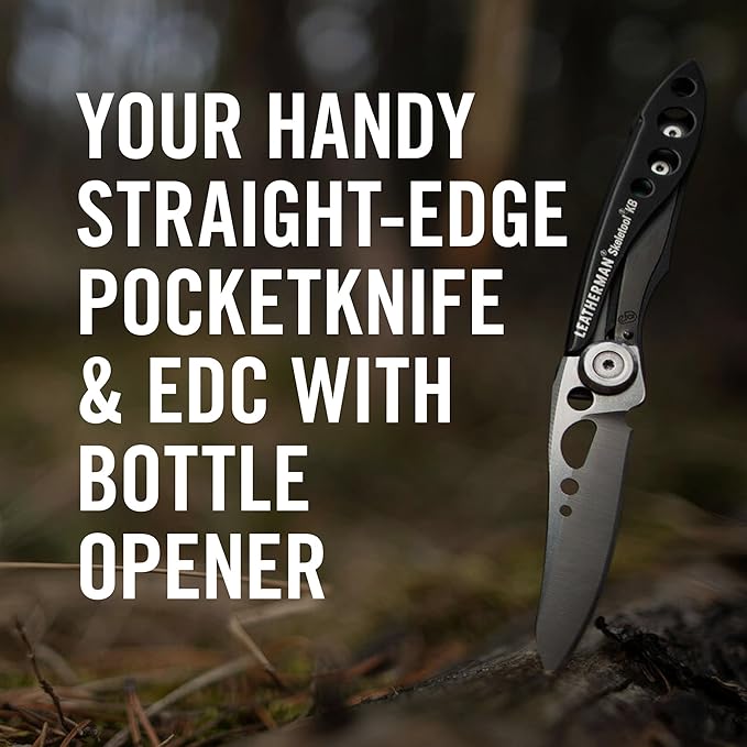 LEATHERMAN, Skeletool KB Pocketknife with Straight Edge, Stainless Steel Blade and Bottle Opener, Paradise Blue