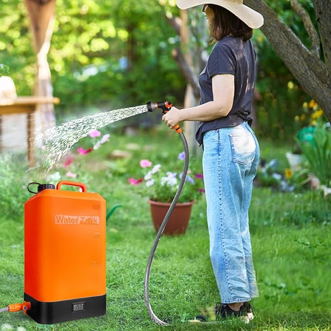 4.5 gallon/16L Silicone Water Tank,Portable Outdoor Shower,Electric Shower,8 Types of Multifunctional Shower Heads,Using Solar Heating Temperature Display,Suitable for Camping,Beach,and Hiking