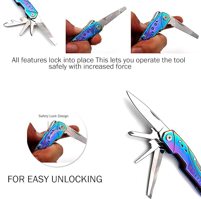 Unique Multitool Pliers Stainless Steel-GETUHAND 14-in-1 Multitool for Women Hunting, Hiking, Camping, Fishing, Outdoor Survival with Multi Knife Sheath/Rainbow Handle/Folding Pliers(Rainbow)