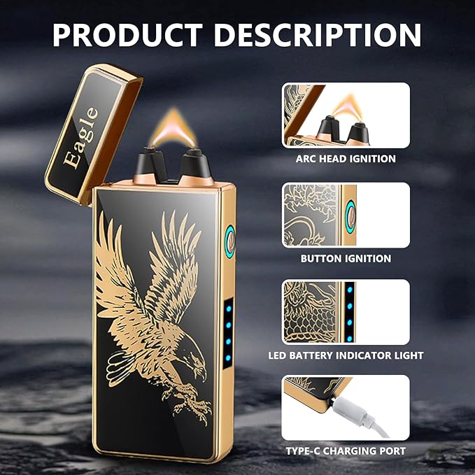Arc Lighter Electric Lighters Rechargeable USB Lighter Windproof Flameless Plasma Lighter Candle Lighters, Cool lighters for Candle, Incense Stick(Eagle)