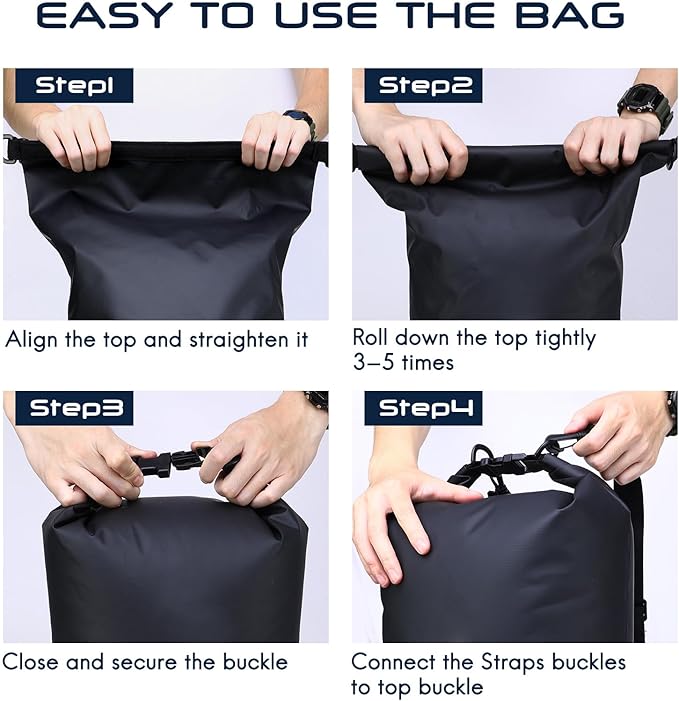 Haimont Waterproof Dry Bag Floating Dry Sack Roll Top Drybag Backpack for Kayaking, Rafting, Boating, Fishing with IPX8 Waterproof Phone Case, Black, 30L