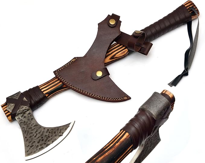 Handmade Viking Axe Real Carbon Steel Axe with Leather Sheath Camping Bearded Axes & Hatchets Hunting Axe Valentine's Day Gift, Camping & Hiking | Knives & Tools | Birthday Gift for him (VK-Ax-05)