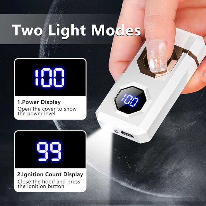 SKRFIRE Electric Lighter Rechargeable USB C Arc Plasma Lighter High Power Flame Cool Lighter Windproof Electronic Candle Lighter with LED Flashlight for Candle, Firework, Incense (Black)