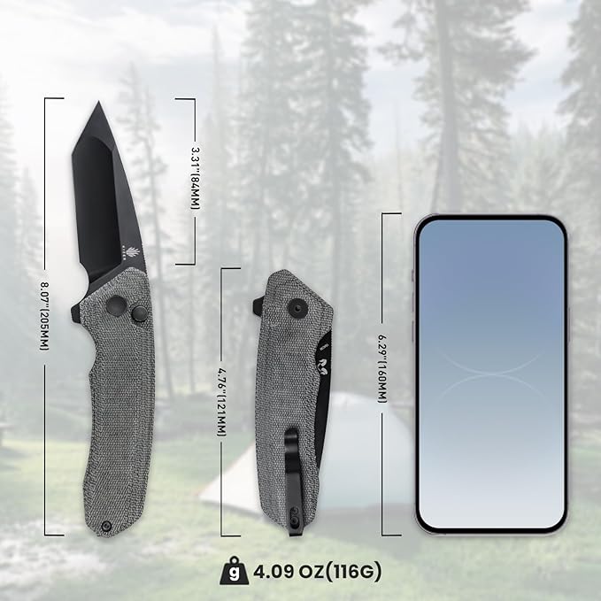 Kizer Mad Tanto Pocket Knife, Black 154CM Steel Folding Knife for Men Women, Tactical Hunting Knives with Micarta Handle, Small Survival Knife, Portable EDC Self Defense Knife, V4602C1