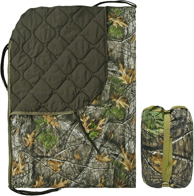 Military Poncho Liner with Zipper Camping Blanket Army Multicam Woobie Sleeping Bag Insulated Waterproof for Travel Outdoor Survival Hunting