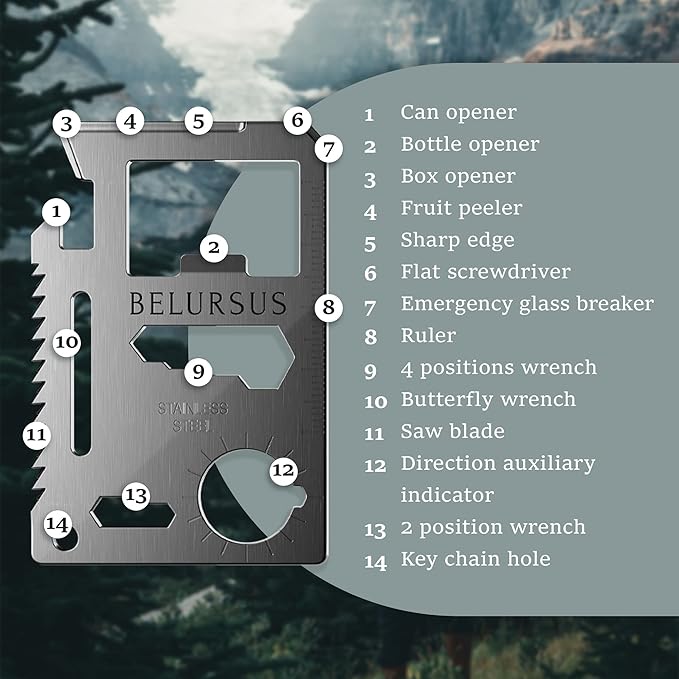 Multitool Wallet Pocket Card - Multi-Tool Survival Camping Kit - Credit Card Size Multipurpose Bottle Opener, Can Opener, Lock pick - Best Gift for Men - 14 in 1-5 Pack