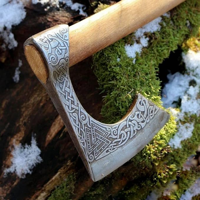 Handmade Viking Axe Real Carbon Steel Axe with Leather Sheath Camping Bearded Axes & Hatchets Hunting Axe Valentine's Day Gift, Camping & Hiking Cosplay Axe Gift for him (VK-Ax-6)