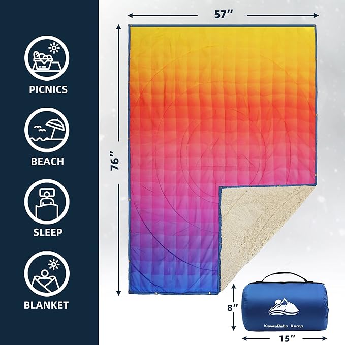 Outdoor Camping Blanket - Puffy Ultralight Packable Blankets for Sleeping, Camp, Travel, Hiking, Stadium, Sherpa Fleece Warm Puffer Portable Camping Quilt, DWR,Machine Washable,56"x 78"