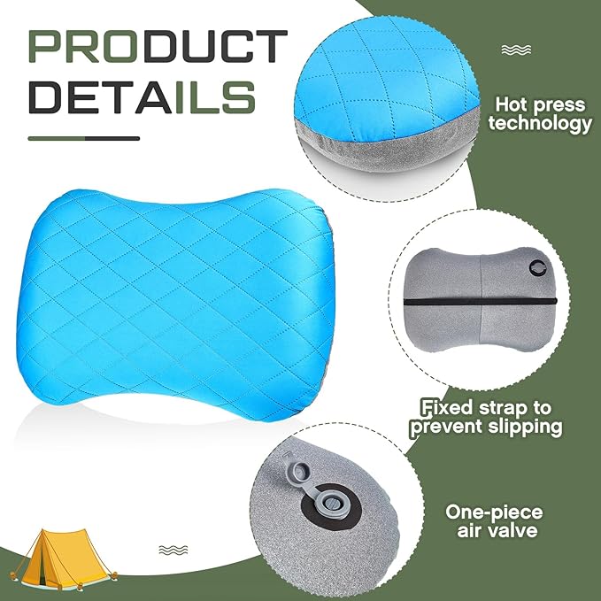 Soaoo 4 Pcs Camping Pillow with Removable Cover Inflatable Pillow Lightweight Backpacking Pillow Neck Lumbar Support Pillow Blow up Pillow with Storage Bags for Air Travel Sleeping Seat Hiking (Blue)