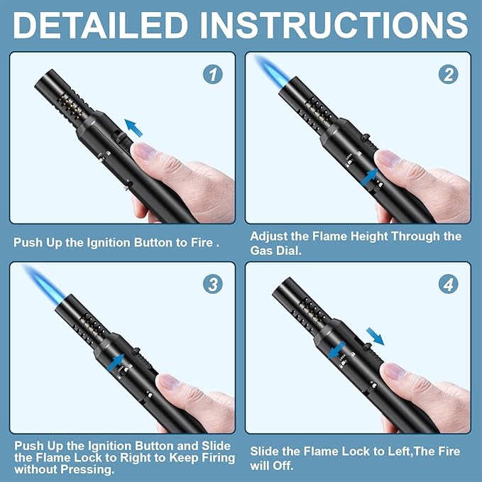 Butane Torch Lighter, Refillable Kitchen Blow Torch with Safety Lock & Adjustable Flame for DIY BBQ Baking Desserts and Soldering Camping(No Prefilled)
