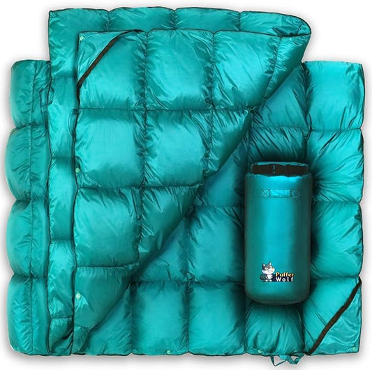 | Extra Large Double Insulated Outdoor Camping Blanket | 2X Puffy, Warm, Packable, Weatherproof, Durable, and Lightweight | Top Quilt for Hiking, Backpacking, Stadium Events, Picnic Use