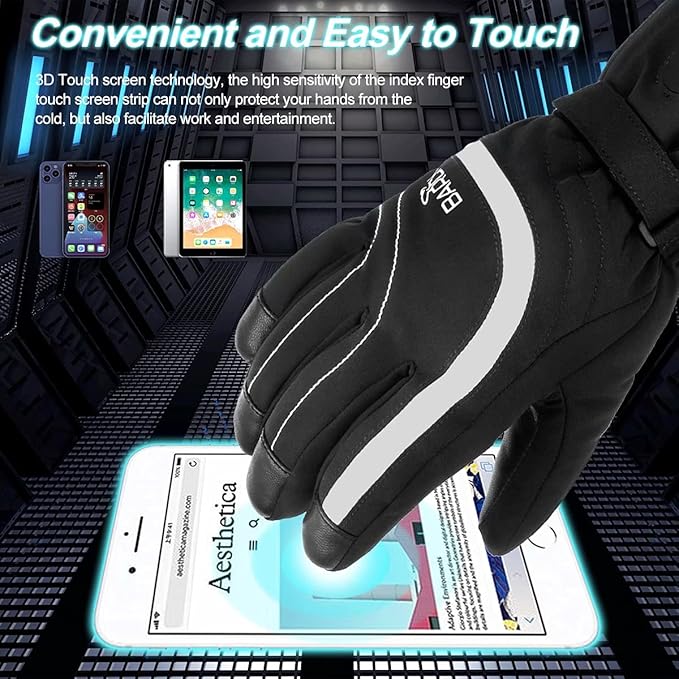 Heated Ski Gloves for Men Women Rechargeable Electric Winter Gloves with Touch Screen Windproof Thermal Gloves for Cycling Skiing Driving Climbing Hiking Camping Running Freezer Work Cold Hands