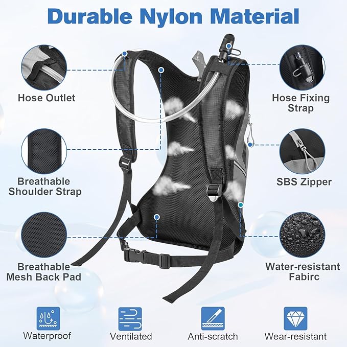 Zacro Hydration Backpack, Upgraded Leak Proof Hiking Backpack with 2L/3L TPU Water Bladder, Water Backpack for Running Hiking Biking Climbing, Lightweight Hydration Pack for Men & Women
