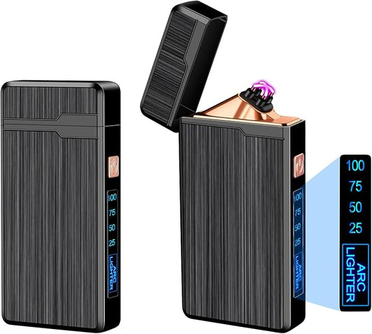 2 Pack Electric Lighter,USB Rechargeable Lighter, Plasma Dual Arc Lighter, Windproof Flameless Lighter, Pocket Metal Lighter with LED Battery Indication for Indoor Outdoor (Black&Black)
