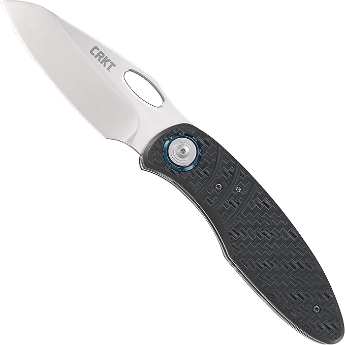 CRKT Trask Folding Pocket Knife: D2 Blade Steel, Deadbolt Lock, Everyday Carry, Plain Edge Sheepsfoot Blade with Satin Finish, Thumb Hole Open, Nylon Handle 5375