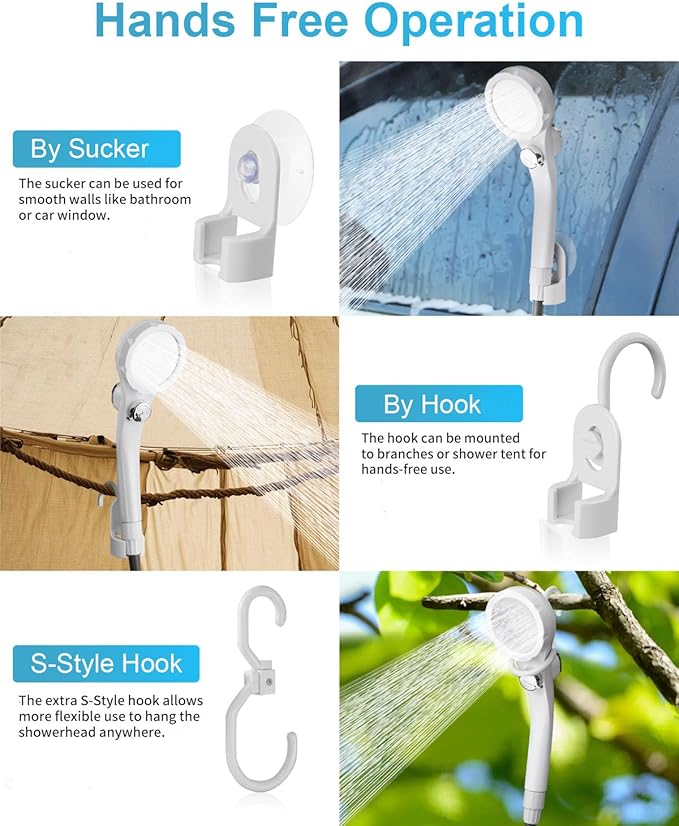 AUTOPkio Portable Camping Shower, Plug-and-Play Camp Showerhead Kit with Brushless Motor Camp Shower Pump for Outdoor Hiking, Rv Travel