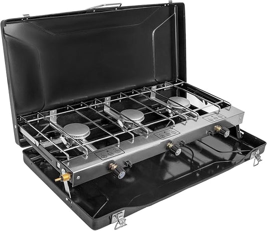 3-Burner Propane Camping Stove 19800 BTUs, Portable Camp Stove with 3 Adjustable Burners, Portable Camping Grill, Built-in Carrying Handle For for Car Camping BBQ Picnics Cooking