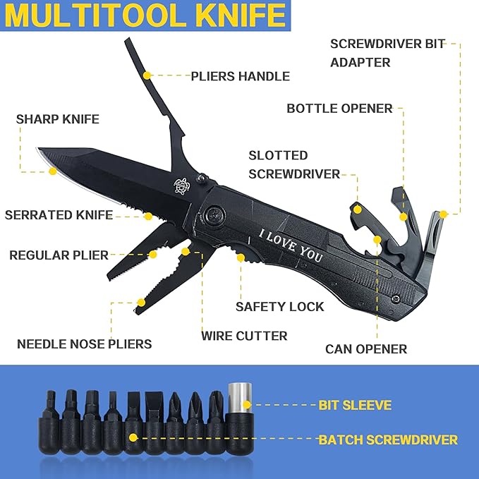 Gifts for Boyfriend Husband,6 in 1 Multifunction Pocket Knives with Screwdrivers Pliers Bottle Opener Durable Sheath,for Camping Work Daily Use,Birthday Gifts