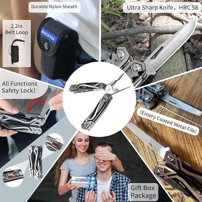 Multitool Pliers, 21-in-1 Stainless Steel Multi tool with Screwdriver, Bottle Opener, Nylon Sheath, Safety Locking Tool set