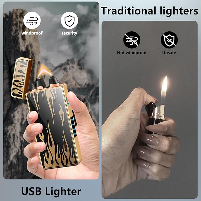 Plasma Lighter Electric Lighters Rechargeable Windproof Lighter with Battery Display USB Lighter, Vintage Lighter for Candle, Fireworks,Incense Stick (Flame)