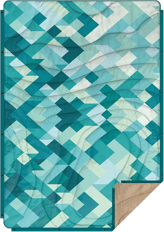 Outdoor Camping Blanket with Sherpa Lining, Extra Warm Thick Camp Blankets & Puffy Ultralight Soft Poncho DWR Camping Quilt for Cold Weather, Adventure,Sleeping,Backpacking 56"x 40"