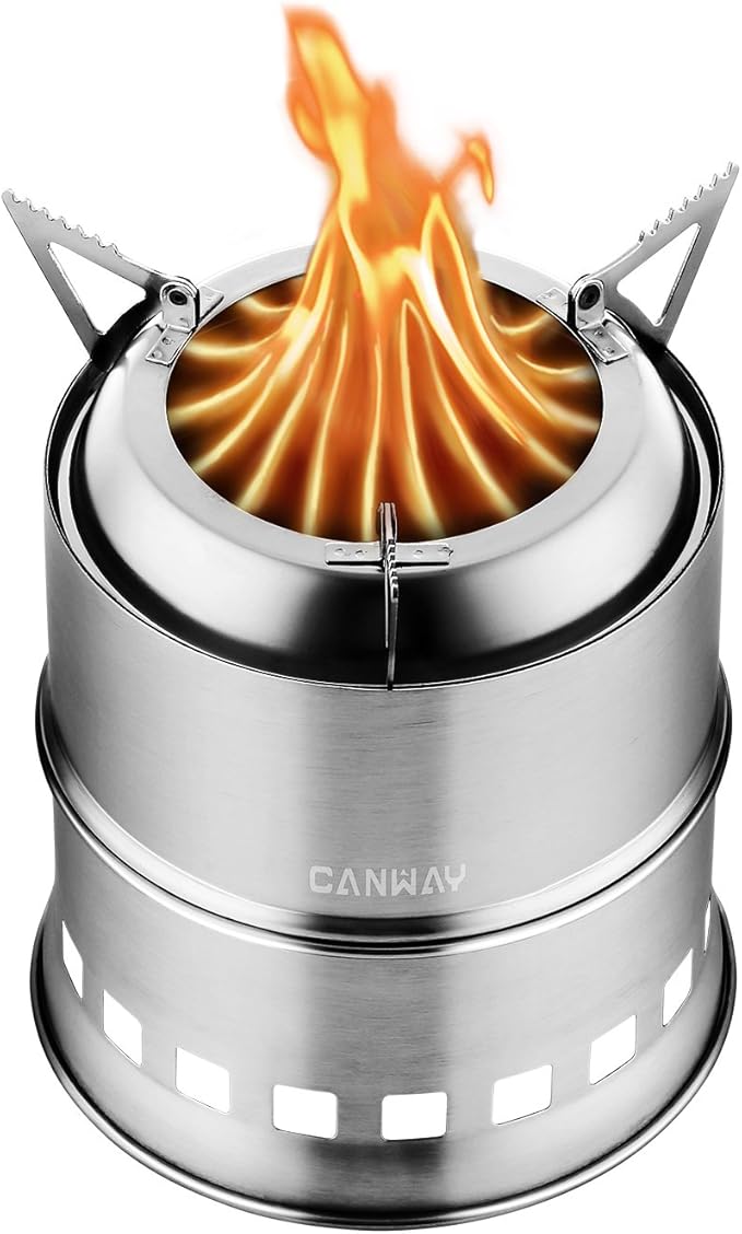 CANWAY Portable Camping Stove Wood Mini Camp Stove Survival Cooking Stove Stainless Steel Emergency Folding Camping Stove with Carry Bag for Outdoor Backpacking Hiking Traveling